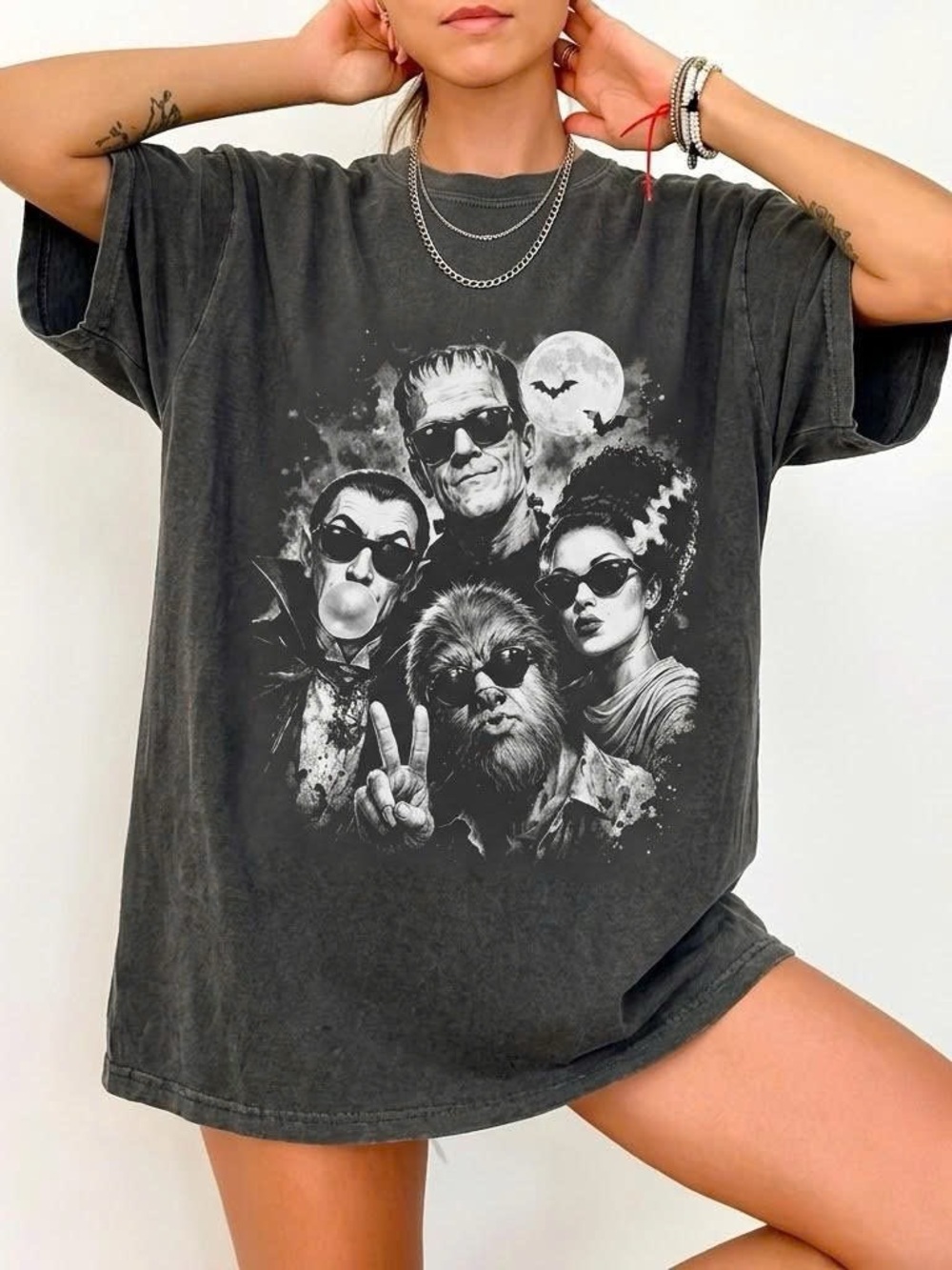 Vintage Universal Monsters Graphic T-shirt - Washed Black Retro HalloweenTee